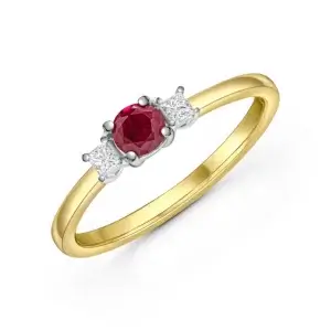 Pre-Owned Ruby and Diamond Three stone ring made18ct Yellow Gold