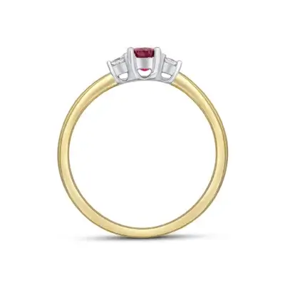 Pre-Owned Ruby and Diamond Three stone ring made18ct Yellow Gold