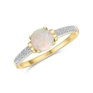 Pre-Owned Opal and Diamond ring made in 18ct Yellow Gold