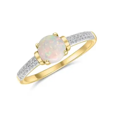 Pre-Owned Opal and Diamond ring made in 18ct Yellow Gold