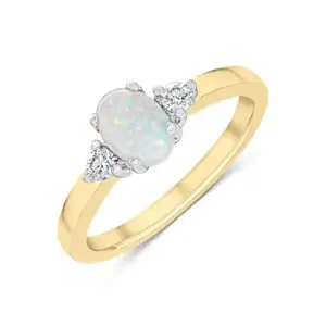 Pre-Owned Opal and Diamond ring made18ct Yellow Gold