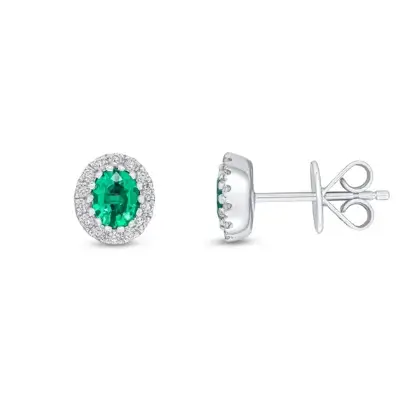 Pre-Owned Emerald and Diamond Earrings made in 18ct White Gold