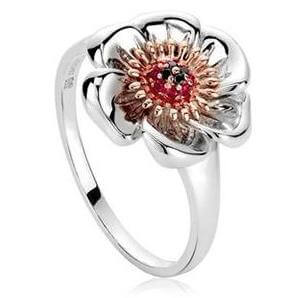 Clogau Welsh Poppy Black Diamond and Ruby ring in Silver/Rose Gold 3SWPR1