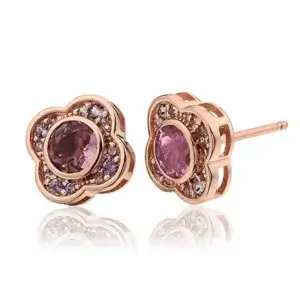 Clogau Jewel Bloom 9ct Rose Gold Pink Tourmaline Stud Earrings MGE