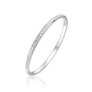 Sterling Silver 5mm Round Court Bangle With Oval Beaded Design