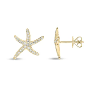 18ct Yellow Gold Diamond Pave Set Starfish Stud Earrings 13mm