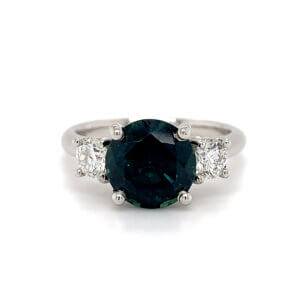 Pre-Owned Teal Sapphire and Diamond ring in Platinum