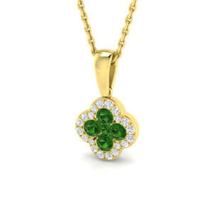 18ct Yellow Gold Clover style Tsavorite and Diamond Pendant