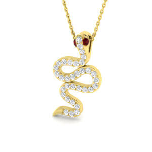 9ct Yellow Gold Snake Pendant with Diamond and Ruby